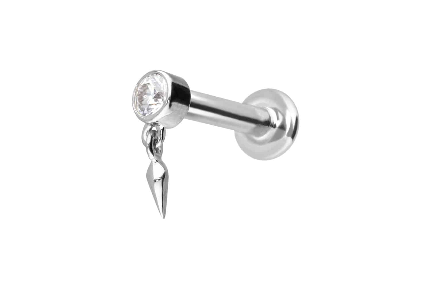 14 Karat Gold Labret Piercing mit Push Fit MOISSANIT + SPITZE